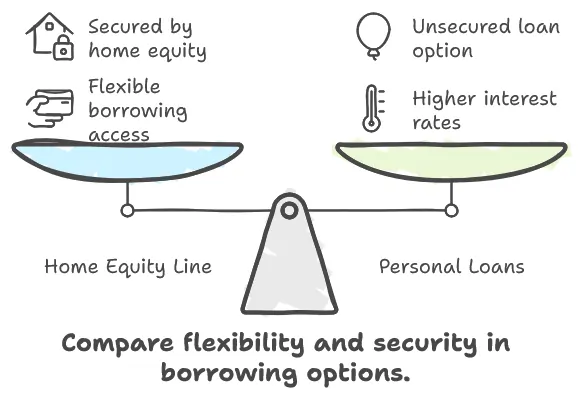 Compare flexibility and security in borrowing options.