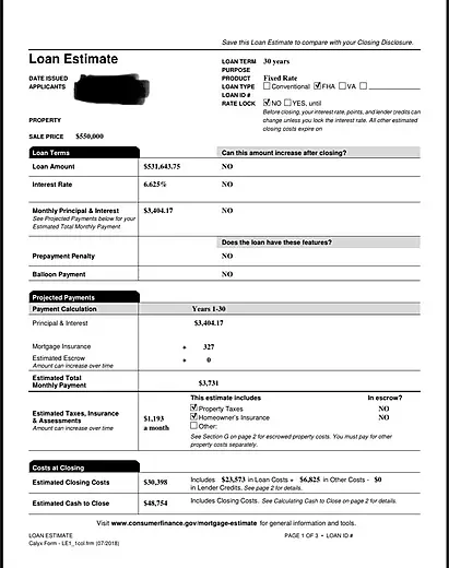 Loan Estimate sample, page 1